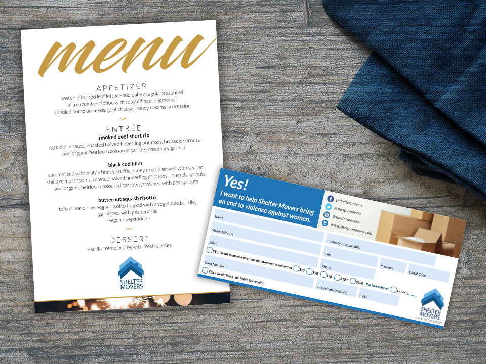 photo: menu and donation card for 2017 Moving Affair Gala